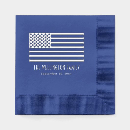 愛国的な米国アメリカ国旗の名前日付 箔ナプキン (正面)