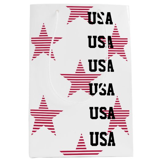愛国的な米国スターズオリンピックスポーツ赤白青 ミディアムペーパーバッグ (正面)