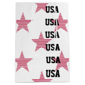 愛国的な米国スターズオリンピックスポーツ赤白青 ミディアムペーパーバッグ (裏面)