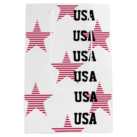 愛国的な米国スターズオリンピックスポーツ赤白青 ミディアムペーパーバッグ (裏面)