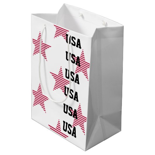愛国的な米国スターズオリンピックスポーツ赤白青 ミディアムペーパーバッグ (裏面アングル)