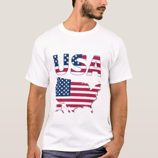 愛国的な米国レタリング、地図、国旗の政治スター Tシャツ (正面)