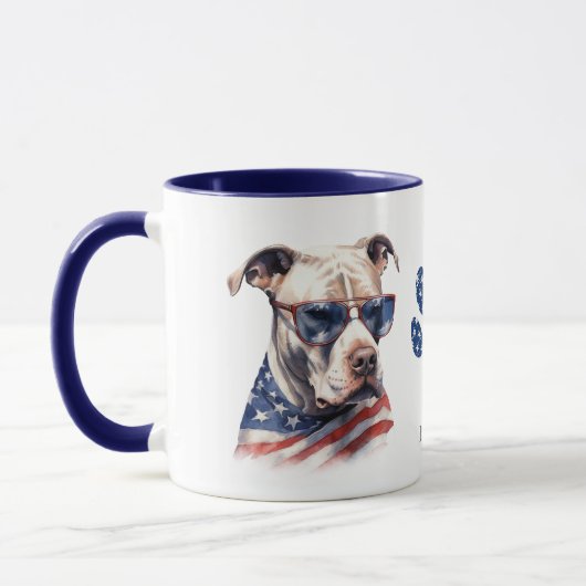 愛国的な米国国旗のピットブル犬 マグカップ (左)