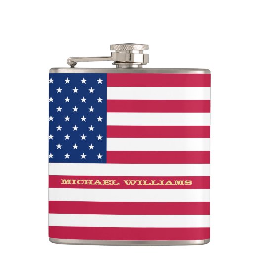愛国的な米国国旗のモノグラムの誕生日 フラスク (正面)