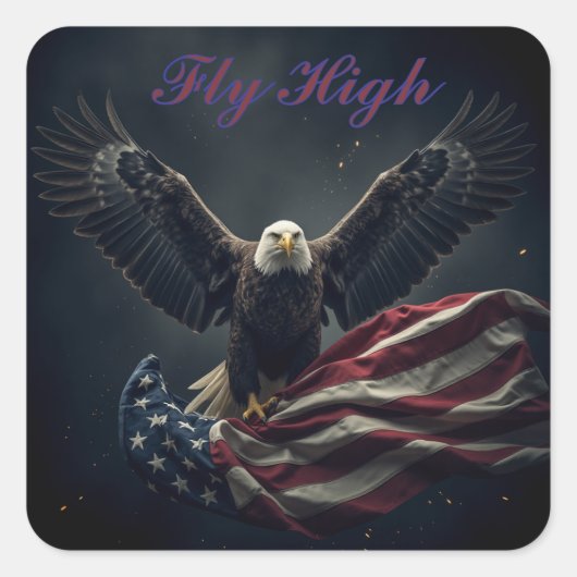 愛国的な米国国旗のワシ スクエアシール (正面)