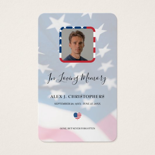 愛国的な米国国旗の軍隊写真葬式カード (正面)