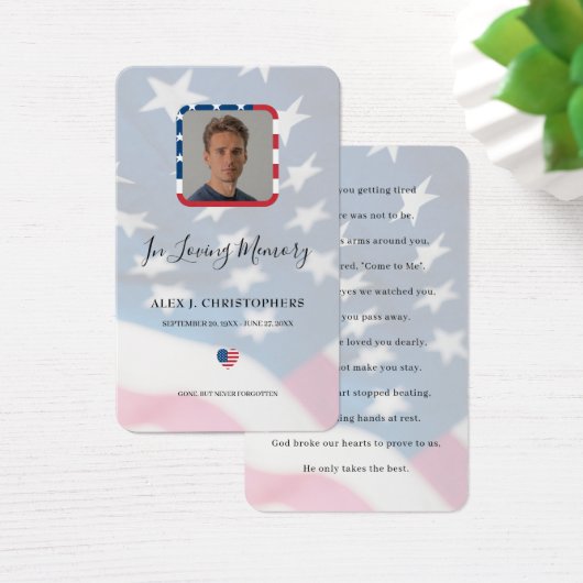 愛国的な米国国旗の軍隊写真葬式カード (デスク)