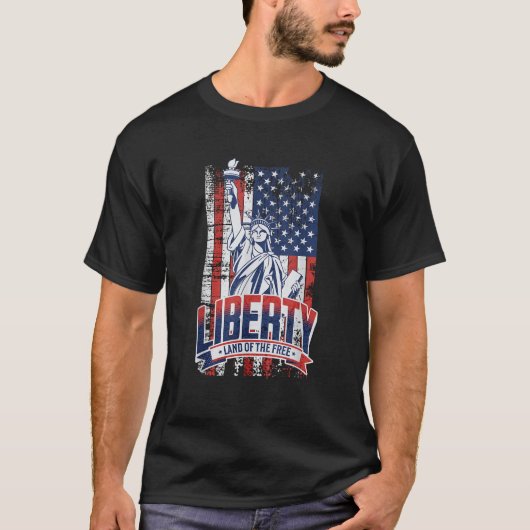 愛国的な米国国旗の退役軍人像の自由 Tシャツ (正面)