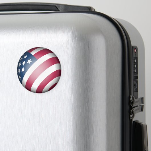 愛国的な米国国旗、地図とグローブラウンド赤白青 マグネット (インサイチュ (スーツケース))