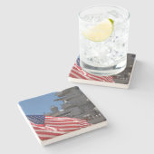 愛国的な米国国旗、船舶と船乗り石コースター ストーンコースター (横)