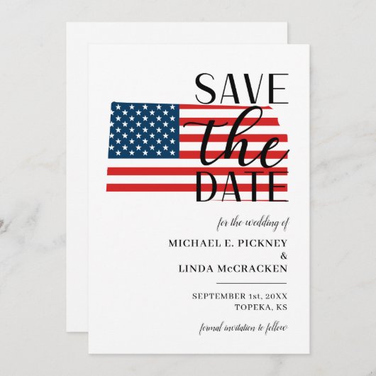 愛国的な米国州カンザスデスティネーションウェディング セーブザデート (正面/裏面)