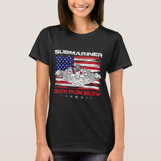 愛国的な米国潜水艦士官 死からの旗 アメリカ Tシャツ (正面)