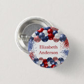 愛国的な米国赤白青国旗の名前タグ 缶バッジ (正面&裏面)