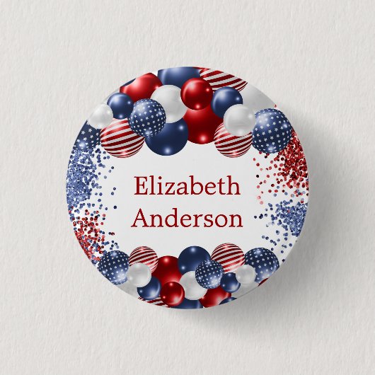 愛国的な米国赤白青国旗の名前タグ 缶バッジ (正面)