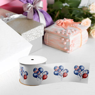 愛国的な米国赤白青国旗の風船 サテンリボン