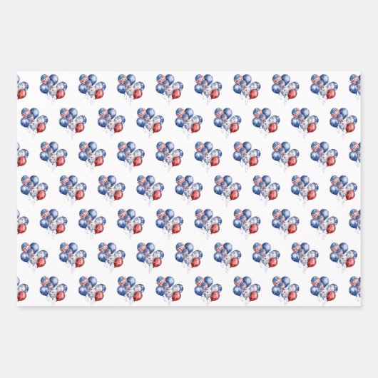 愛国的な米国赤白青国旗の風船 ラッピングペーパーシート (正面)