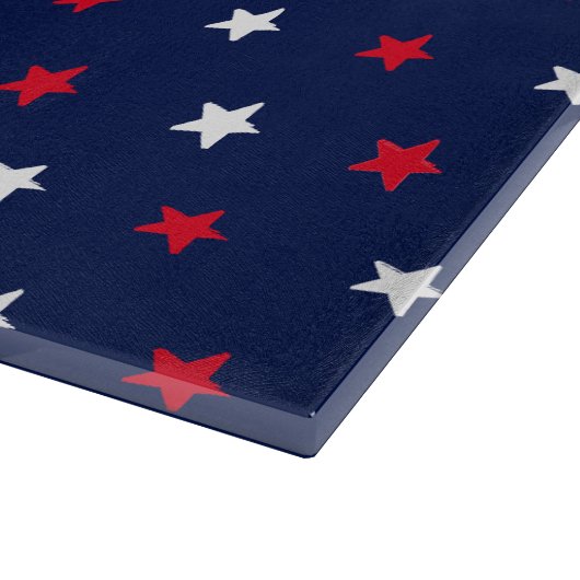 愛国的な紅白のネイビーブルーの星のパターンモダン カッティングボード (角)