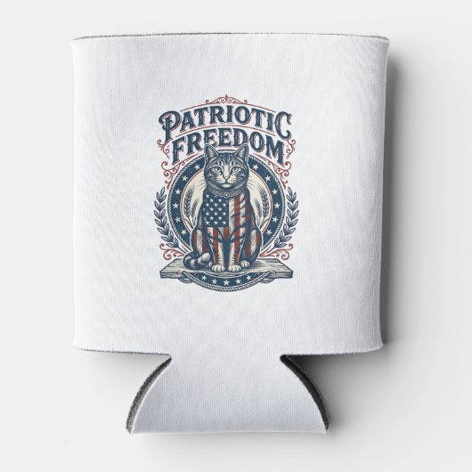 愛国的な納屋の猫ベクターグラフィックTシャツ_1 缶クーラー (正面)