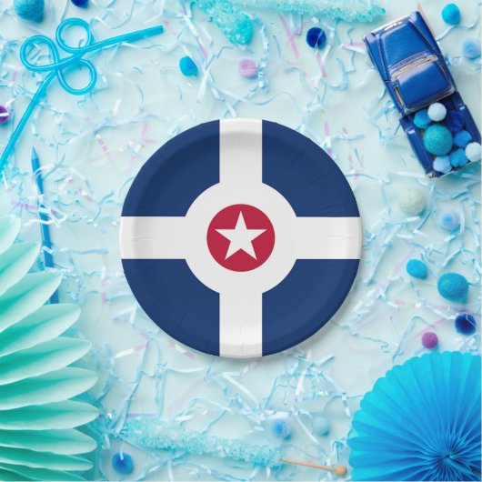 愛国的な紙プレートとインディアナポリス国旗。 ペーパープレート (パーティー)