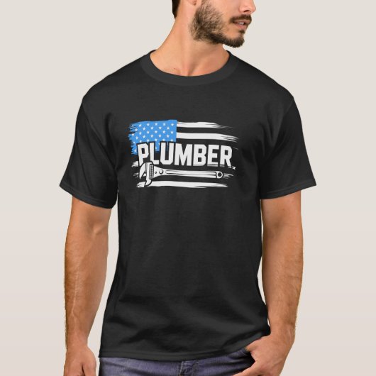 愛国的な職業の配管フラグとツール Tシャツ (正面)