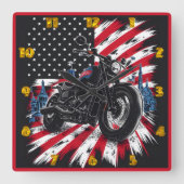 愛国的な背景に対するオートバイクルージング スクエア壁時計 (正面)