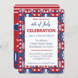 愛国的な色彩の7月4日 招待状