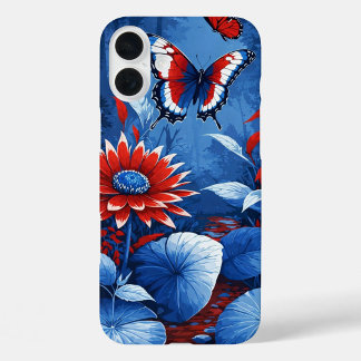 愛国的な花と蝶の夢の風景 iPhone 16 PLUSケース