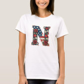愛国的な花の文字Nリースデザイン Tシャツ (正面)