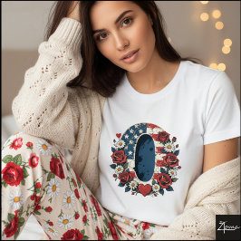 愛国的な花の文字Oリースのデザイン Tシャツ