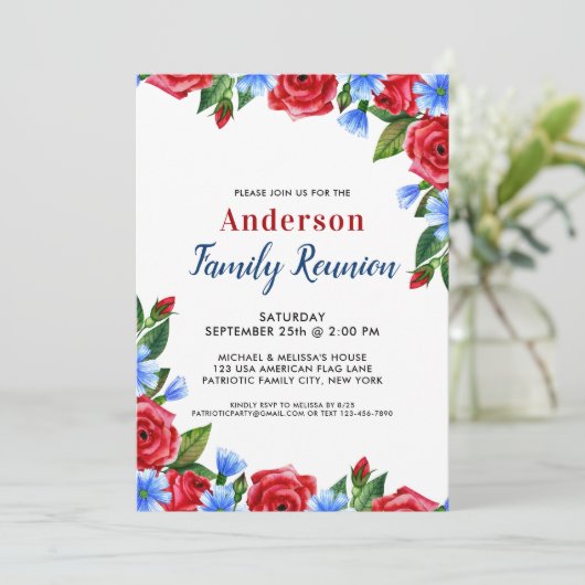 愛国的な花の赤白青家族の再会 招待状 (スタンド正面)