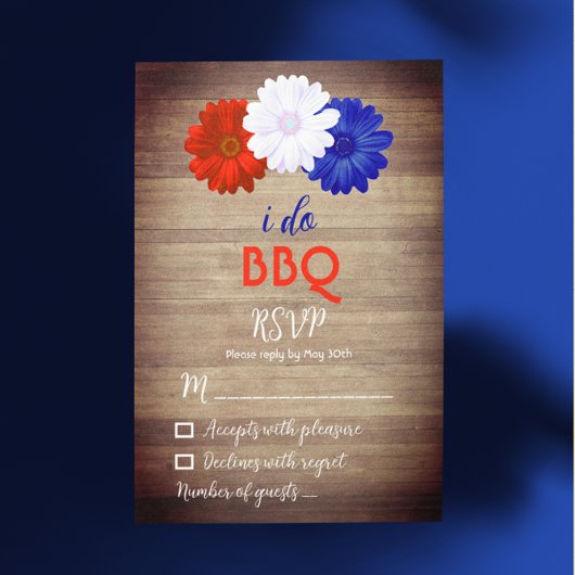 愛国的な花柄の「I Do BBQ」 出欠カード