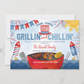 愛国的な花火 7月4日 バックヤードBBQパーティー 招待状 (正面)