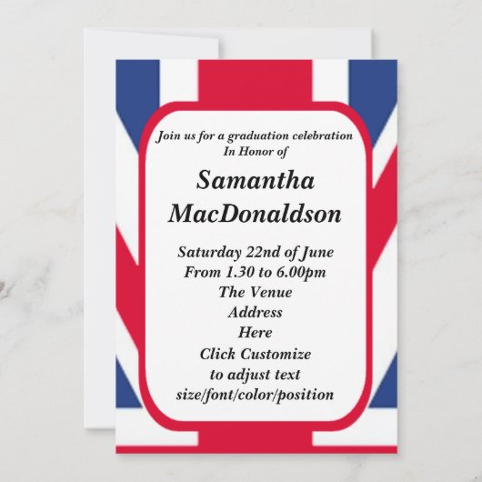 愛国的な英国の国旗の写真卒業 招待状 (裏面)
