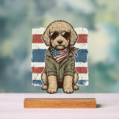 愛国的な落書き犬のビンテージ彫刻Tシャツデザイン アクリルサイン (ニュートラル)