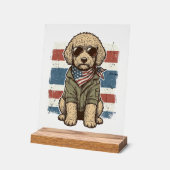 愛国的な落書き犬のビンテージ彫刻Tシャツデザイン アクリルサイン (傾斜)