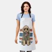 愛国的な落書き犬のビンテージ彫刻Tシャツデザイン エプロン (着用した状態)