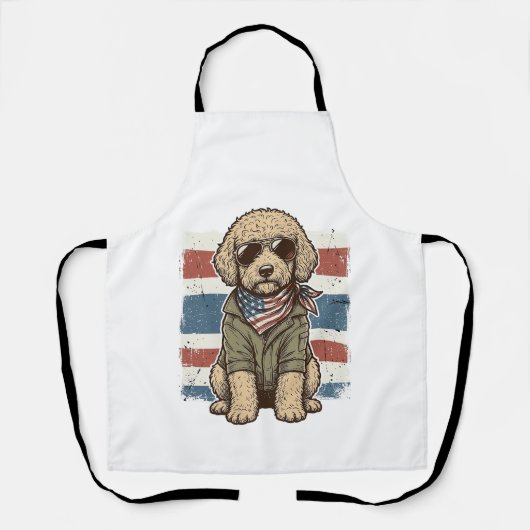 愛国的な落書き犬のビンテージ彫刻Tシャツデザイン エプロン (正面)
