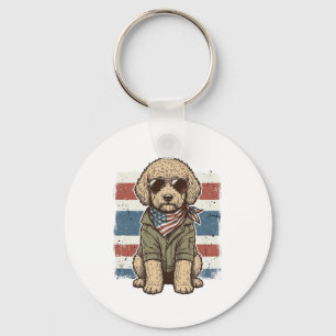 愛国的な落書き犬のビンテージ彫刻Tシャツデザイン キーホルダー