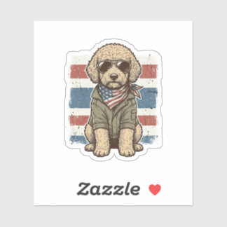 愛国的な落書き犬のビンテージ彫刻Tシャツデザイン シール