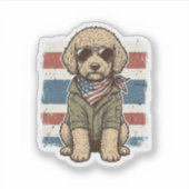 愛国的な落書き犬のビンテージ彫刻Tシャツデザイン シール (正面)