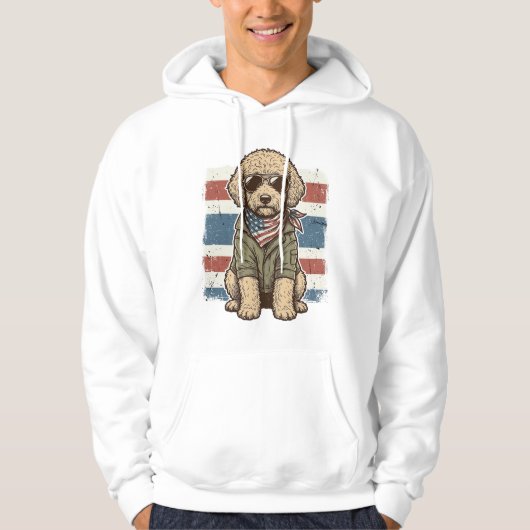 愛国的な落書き犬のビンテージ彫刻Tシャツデザイン パーカ (正面)