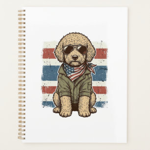 愛国的な落書き犬のビンテージ彫刻Tシャツデザイン プランナー手帳