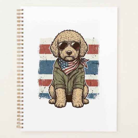 愛国的な落書き犬のビンテージ彫刻Tシャツデザイン プランナー手帳 (正面)