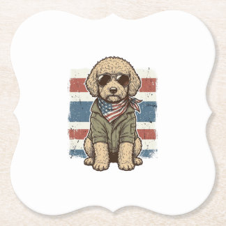 愛国的な落書き犬のビンテージ彫刻Tシャツデザイン ペーパーコースター
