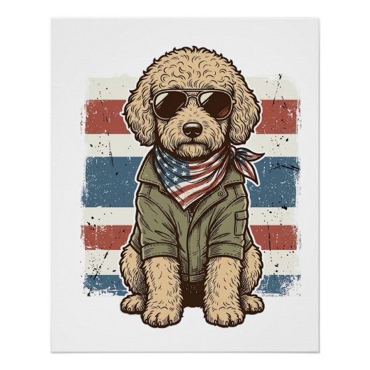 愛国的な落書き犬のビンテージ彫刻Tシャツデザイン ポスター (正面)