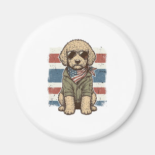 愛国的な落書き犬のビンテージ彫刻Tシャツデザイン マグネット