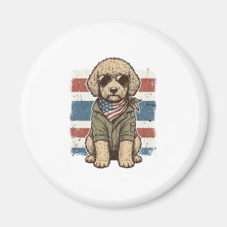 愛国的な落書き犬のビンテージ彫刻Tシャツデザイン マグネット
