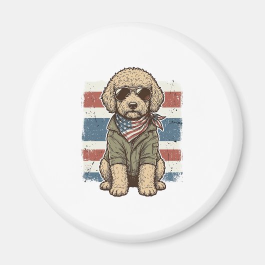 愛国的な落書き犬のビンテージ彫刻Tシャツデザイン マグネット (正面)