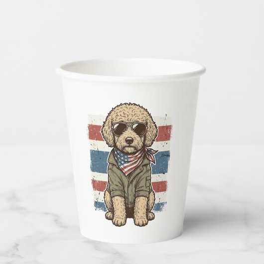 愛国的な落書き犬のビンテージ彫刻Tシャツデザイン 紙コップ (正面)