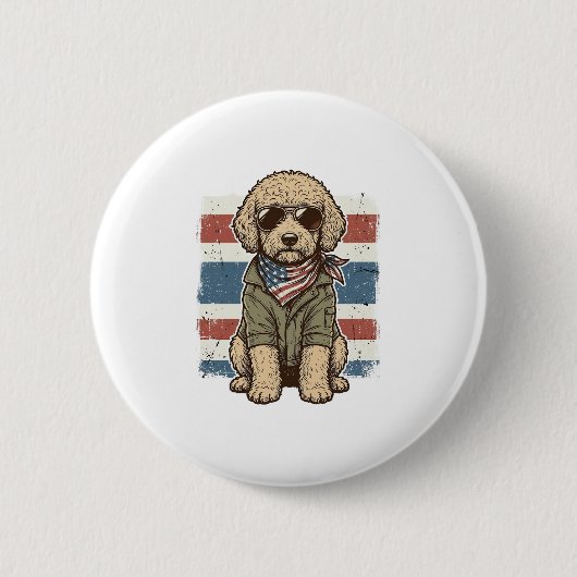 愛国的な落書き犬のビンテージ彫刻Tシャツデザイン 缶バッジ (正面)